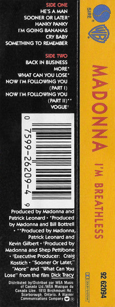 Madonna : I'm Breathless (Music From And Inspired By The Film Dick Tracy) (Cass, Album)