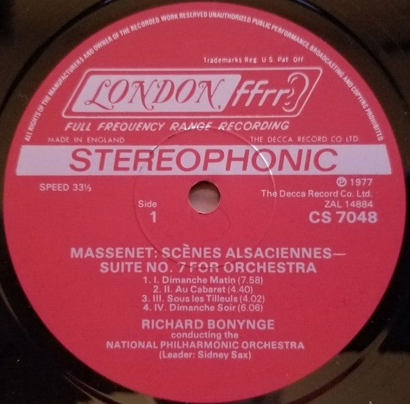 Richard Bonynge Conducts Massenet*, National Philharmonic Orchestra : Scènes Alsaciennes / Scènes Dramatiques / Marches Des Princesses (LP)