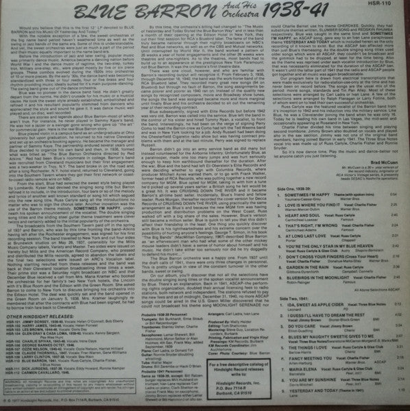 Blue Barron And His Orchestra : The Uncollected Blue Barron, 1938-1941 (LP, Mono, RE)