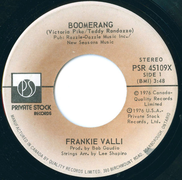 Frankie Valli : Boomerang (7", Single)
