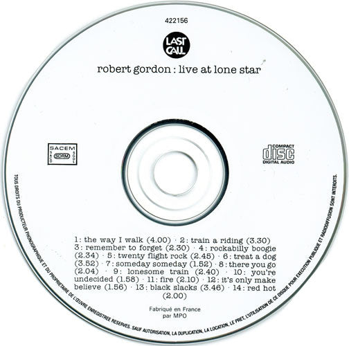Robert Gordon (2) : Live At Lone Star (CD, Album, RE)