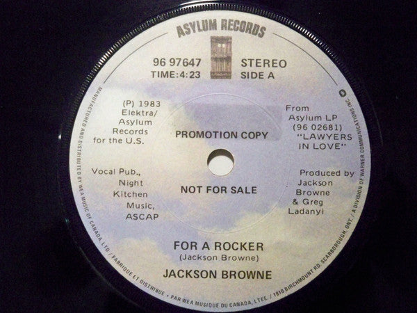 Jackson Browne : For A Rocker (7", Single, Promo)