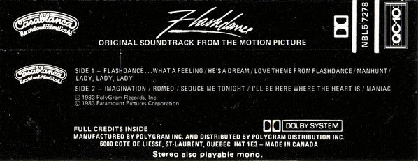 Various : Flashdance (Original Soundtrack From The Motion Picture) (Cass, Album, Whi)