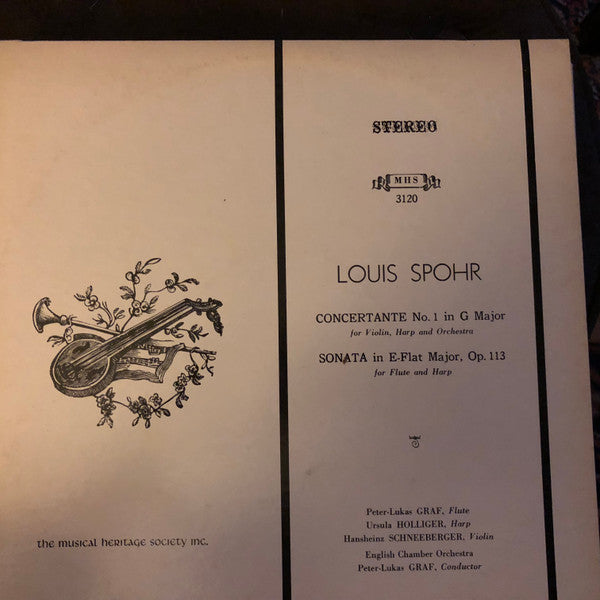 Louis Spohr /  Ursula Holliger , Harfe Hansheinz Schneeberger , Violine Peter-Lukas Graf , Flöte, Leitung English Chamber Orchestra : Concertante Nr. 1 In G-dur Für Violine, Harfe Und Orchester / Sonate In Es-dur Op. 113 Für Flöte Und Harfe (LP, Gat)