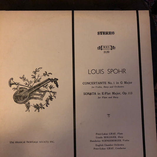 Louis Spohr /  Ursula Holliger , Harfe Hansheinz Schneeberger , Violine Peter-Lukas Graf , Flöte, Leitung English Chamber Orchestra : Concertante Nr. 1 In G-dur Für Violine, Harfe Und Orchester / Sonate In Es-dur Op. 113 Für Flöte Und Harfe (LP, Gat)