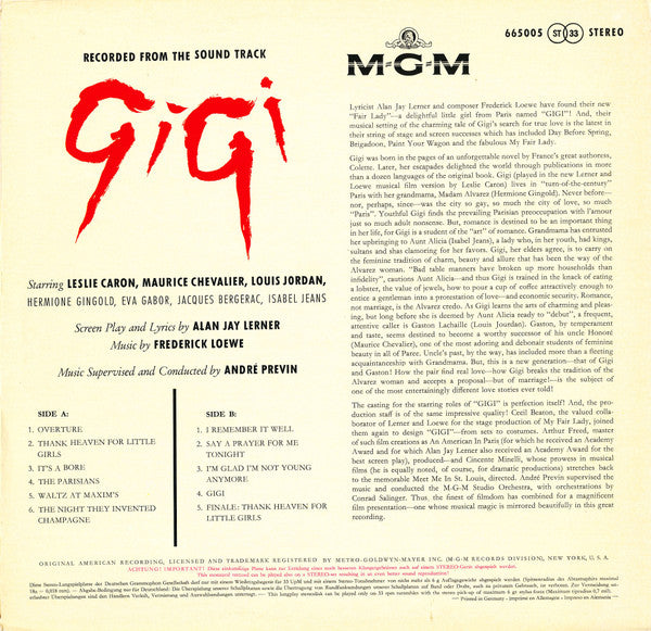 Alan Jay Lerner - Frederick Loewe* : Gigi (Original Cast Sound Track Album) (LP, Album)