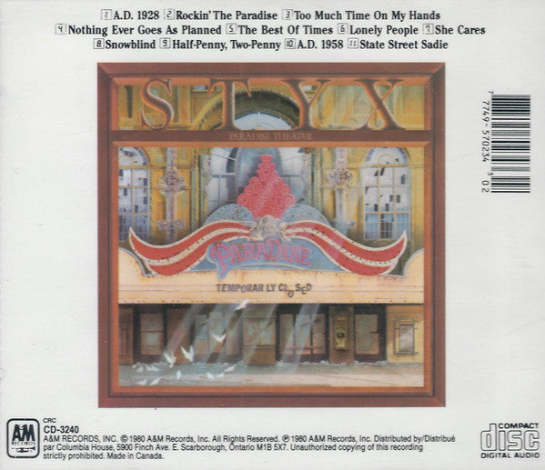 Styx : Paradise Theatre (CD, Album, Club)