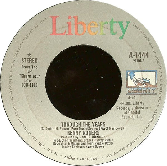 Kenny Rogers : Through The Years (7", Jac)