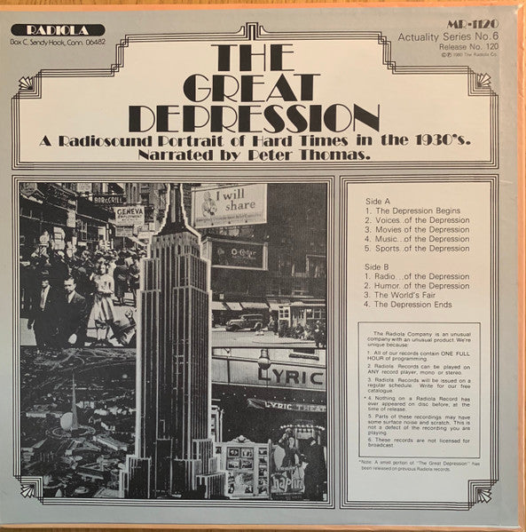 Peter Thomas (7) : The Great Depression: A Radiosound Portrait Of Hard Times In The 1930's (LP, Comp)