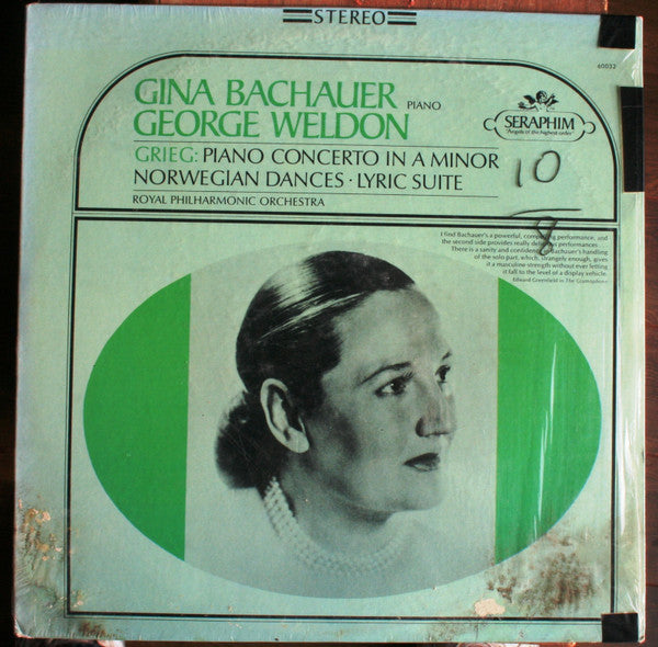 Edvard Grieg - Gina Bachauer, George Weldon, Royal Philharmonic Orchestra : Piano Concerto In A Minor - Norwegian Dances, Lyric Suite (LP)