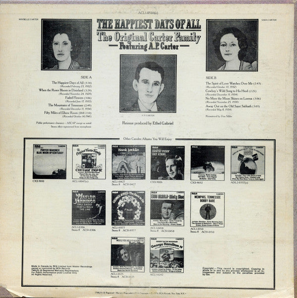 The Original Carter Family* Featuring A.P. Carter* : The Happiest Days Of All (LP, Comp)