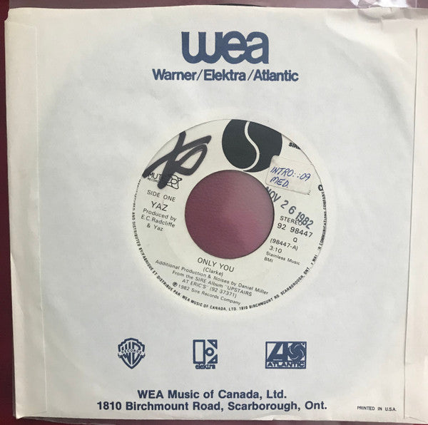Yaz* : Only You (7", Single, Promo)