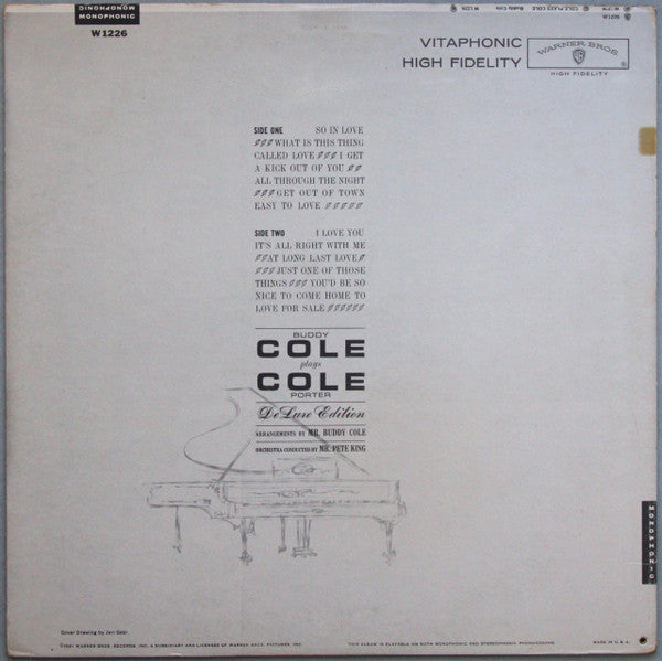 Buddy Cole : Buddy Cole Plays Cole Porter (LP, Album, Mono, Dlx, RE)