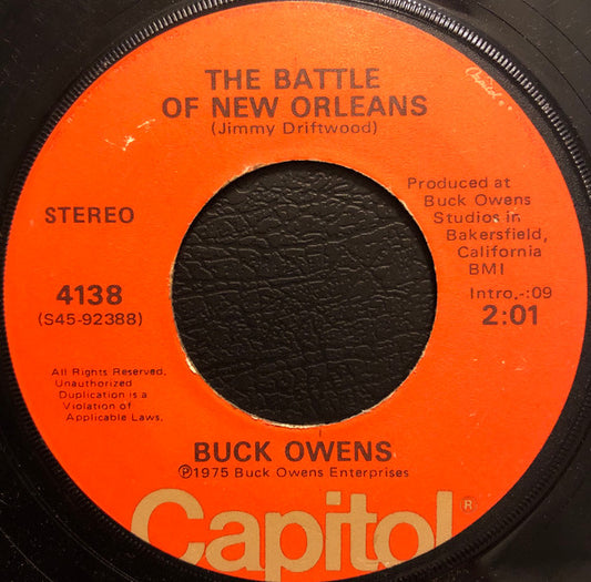 Buck Owens : The Battle Of New Orleans / Run Him To The Round House Nellie (You Might Corner Him There) (7")