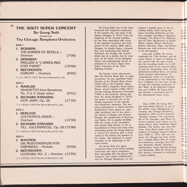 Georg Solti Conducting Chicago Symphony Orchestra : The Solti Super Concert (2xLP, Comp, Gat)