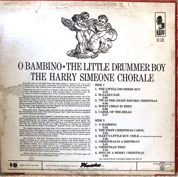 The Harry Simeone Chorale : O Bambino - The Little Drummer Boy (LP, Album)