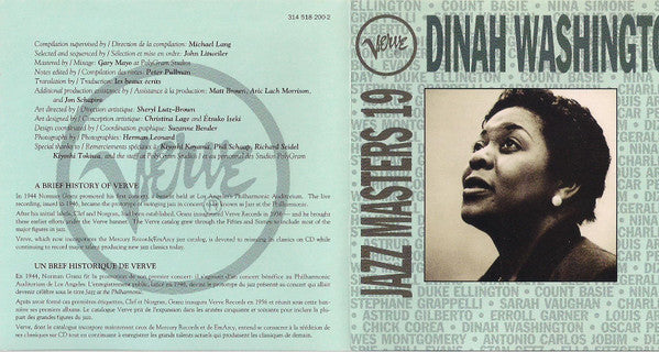 Dinah Washington : Verve Jazz Masters 19 (CD, Comp)