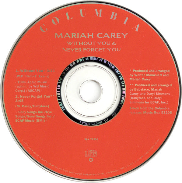 Mariah Carey : Without You & Never Forget You (CD, Single)