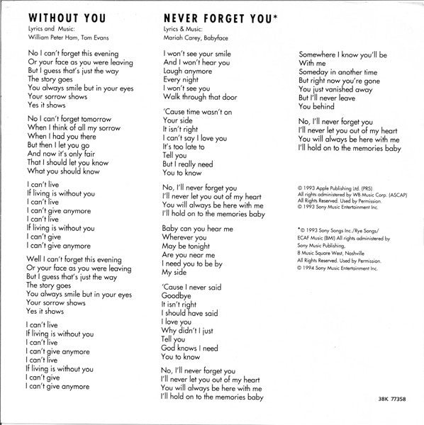Mariah Carey : Without You & Never Forget You (CD, Single)