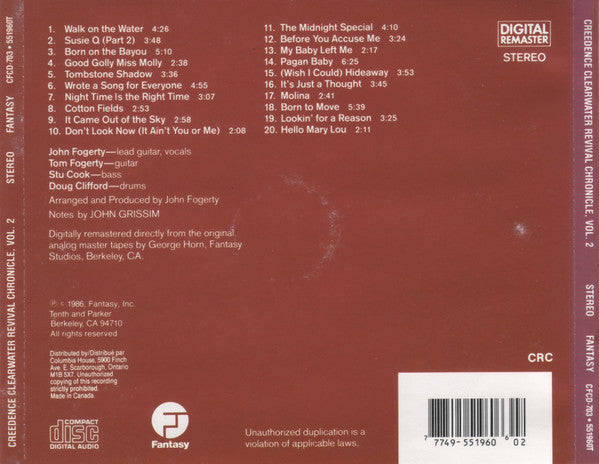 Creedence Clearwater Revival : Chronicle Volume Two (CD, Comp, Club, RM, RP)