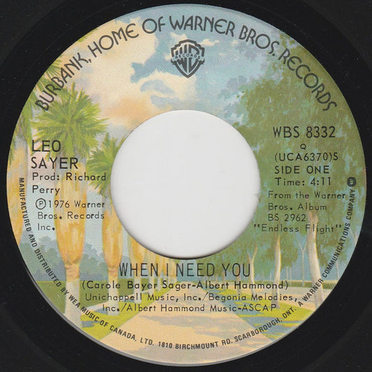 Leo Sayer : When I Need You (7", Single, Qua)