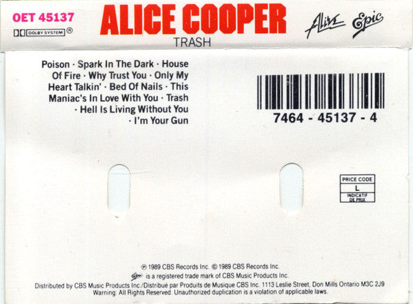 Alice Cooper (2) : Trash (Cass, Album, Bla)