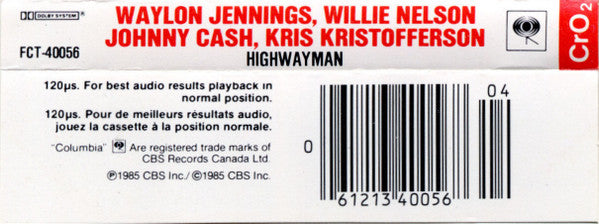 Waylon Jennings • Willie Nelson • Johnny Cash • Kris Kristofferson : Highwayman (Cass, Album, Gol)