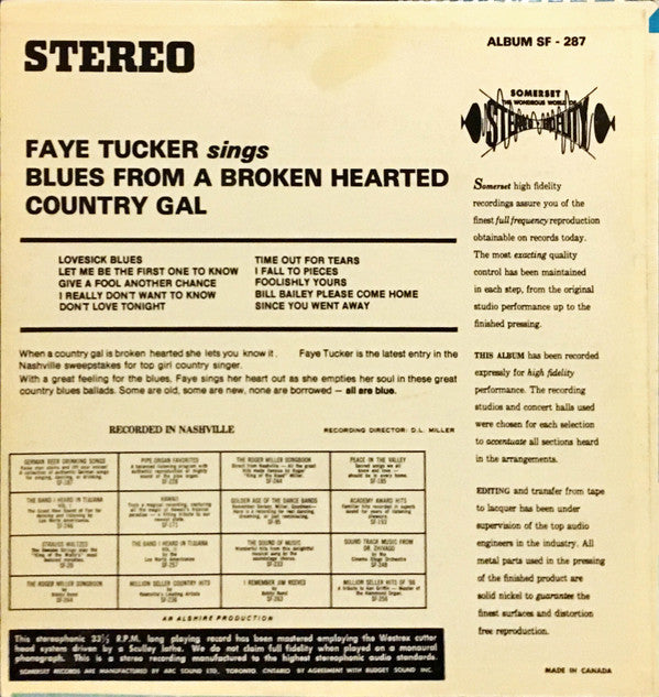 Faye Tucker : Blues From A Broken Hearted Country Gal (LP, Album)