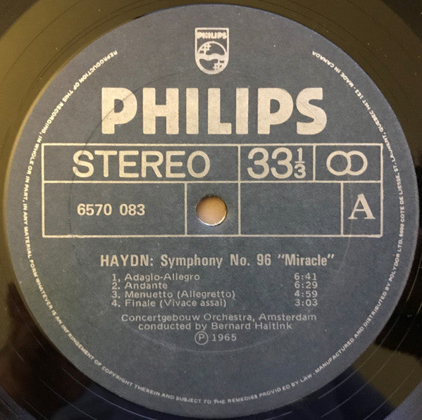 Joseph Haydn, Concertgebouworkest, Bernard Haitink : Symphony No 96 - Symphony No 99 (LP, RE)