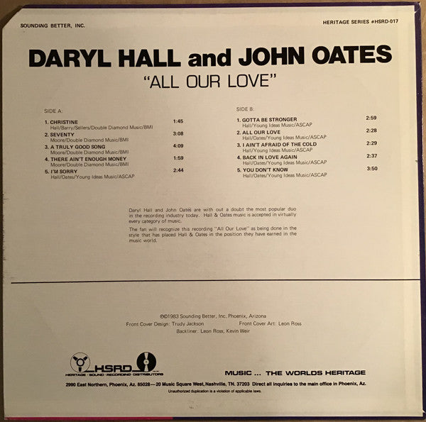 Daryl Hall & John Oates : All Our Love (LP, Comp)