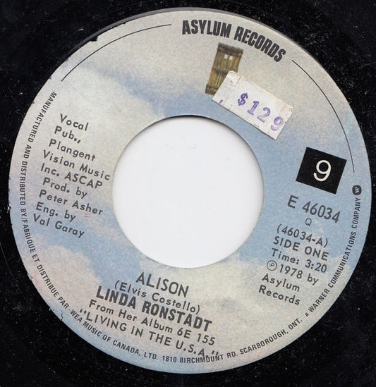 Linda Ronstadt : Alison/Mohammed's Radio (7")