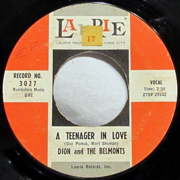 Dion And The Belmonts* : A Teenager In Love / I've Cried Before (7", Single, Mono, Styrene)