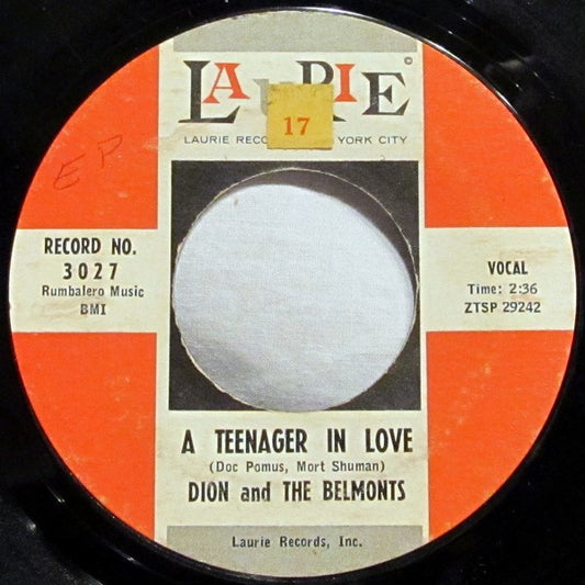 Dion And The Belmonts* : A Teenager In Love / I've Cried Before (7", Single, Mono, Styrene)