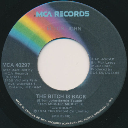 Elton John : The Bitch Is Back  (7", Single, Lab)