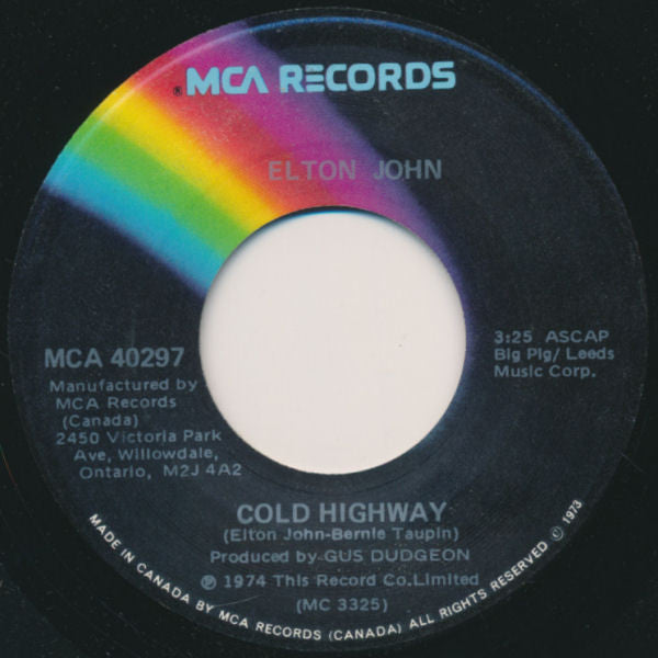 Elton John : The Bitch Is Back  (7", Single, Lab)