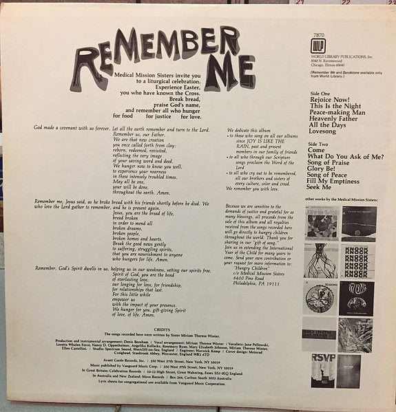The Medical Mission Sisters* : Remember Me (LP)