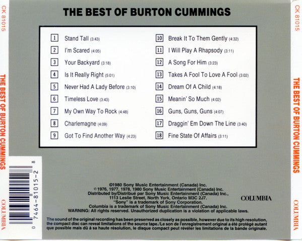 Burton Cummings : The Best Of Burton Cummings (CD, Comp)