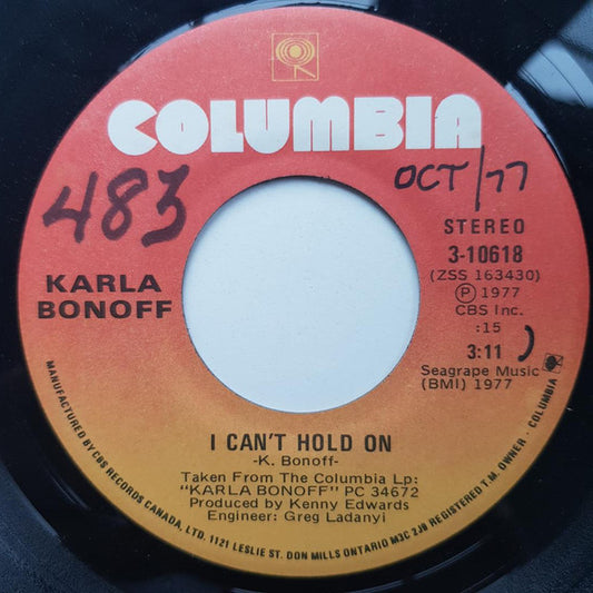 Karla Bonoff : I Can't Hold On (7", Single)