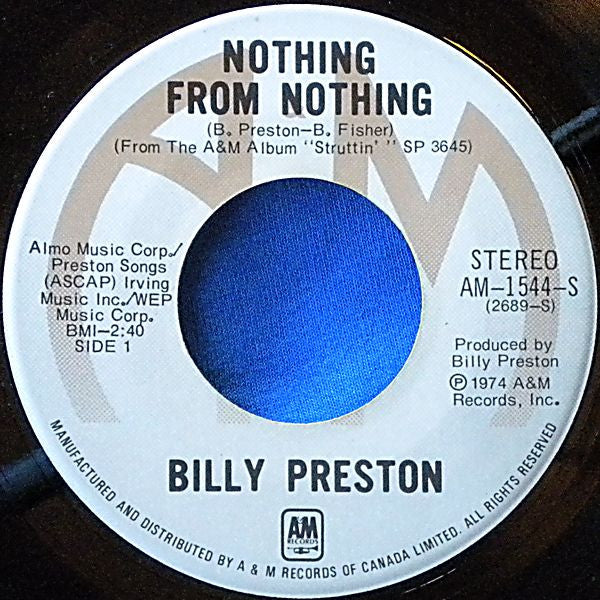 Billy Preston : Nothing From Nothing / My Soul Is A Witness (7", Single)
