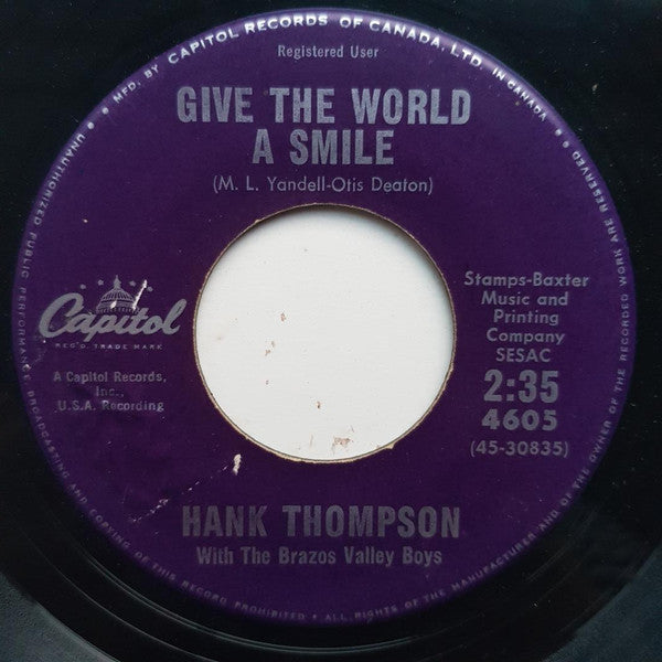 Hank Thompson And His Brazos Valley Boys : Hangover Tavern / Give The World A Smile (7", Single)