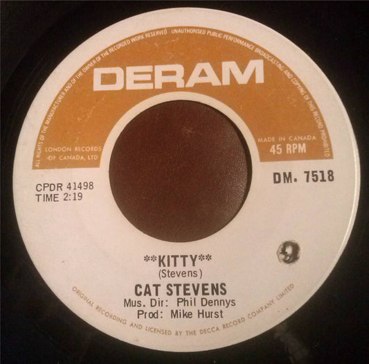 Cat Stevens : Kitty / Blackness Of The Night (7", Single)