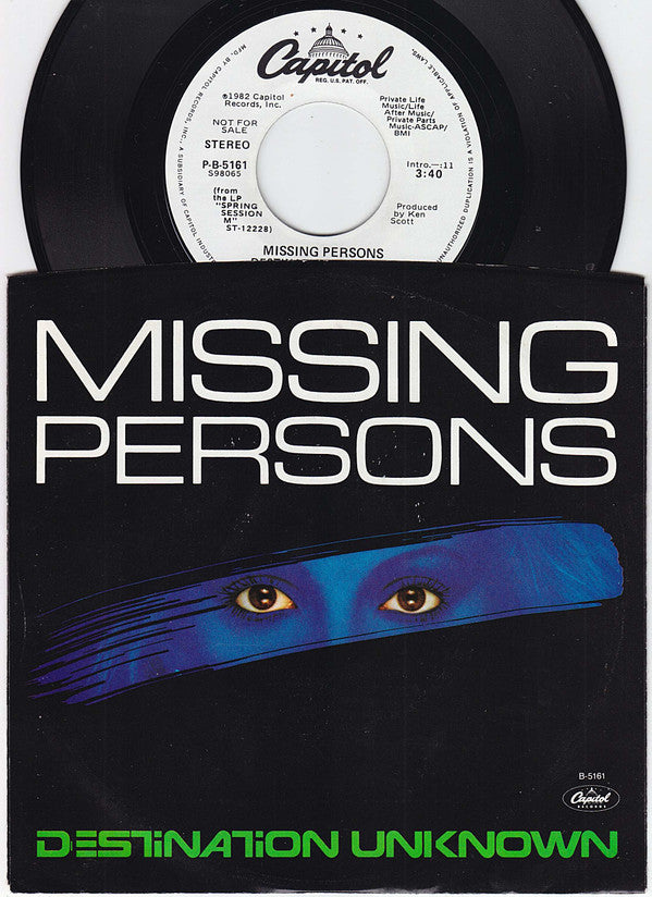 Missing Persons : Destination Unknown (7", Single, Promo, Styrene, All)