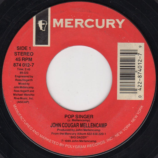 John Cougar Mellencamp : Pop Singer (7", Styrene, Car)