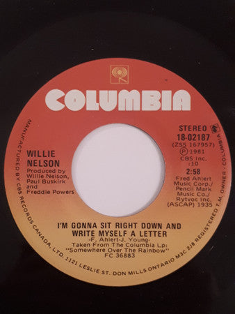 Willie Nelson : I'm Gonna Sit Right Down And Write Myself A Letter  (7", Single)