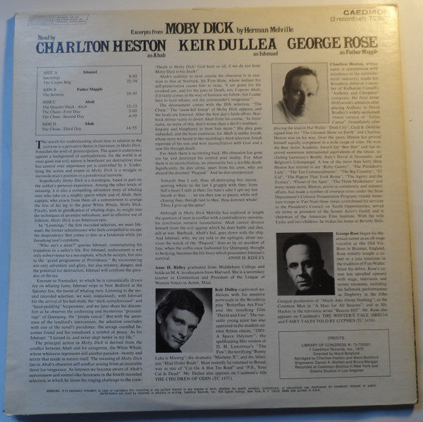 Herman Melville, Charlton Heston, Keir Dullea, George Rose : Excerpts From Moby Dick By Herman Melville (2xLP, Mono, Mic)