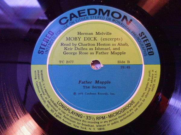 Herman Melville, Charlton Heston, Keir Dullea, George Rose : Excerpts From Moby Dick By Herman Melville (2xLP, Mono, Mic)