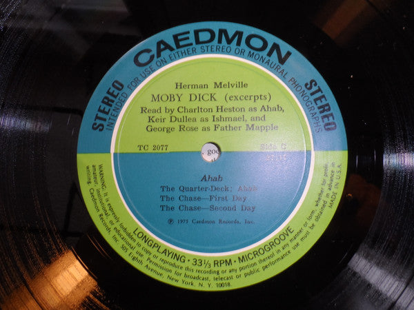 Herman Melville, Charlton Heston, Keir Dullea, George Rose : Excerpts From Moby Dick By Herman Melville (2xLP, Mono, Mic)