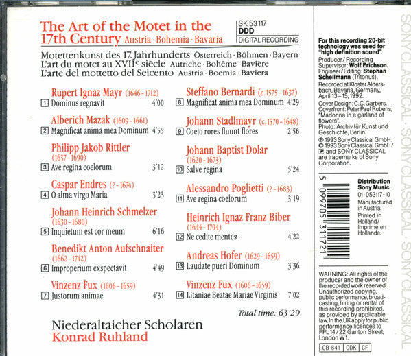 Niederaltaicher Scholaren, Konrad Ruhland : Motets Of The 17th Century - Austria · Bohemia · Bavaria (CD, Album)