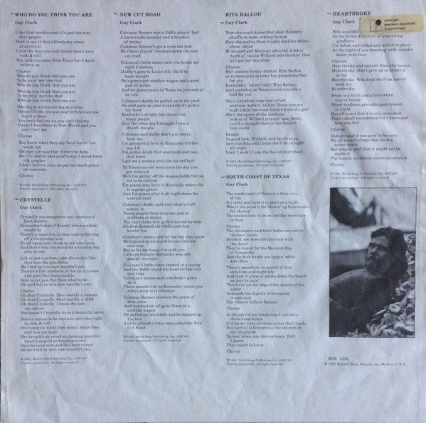 Guy Clark : The South Coast Of Texas (LP, Album, Win)