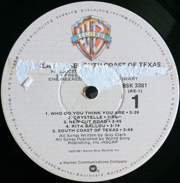 Guy Clark : The South Coast Of Texas (LP, Album, Win)
